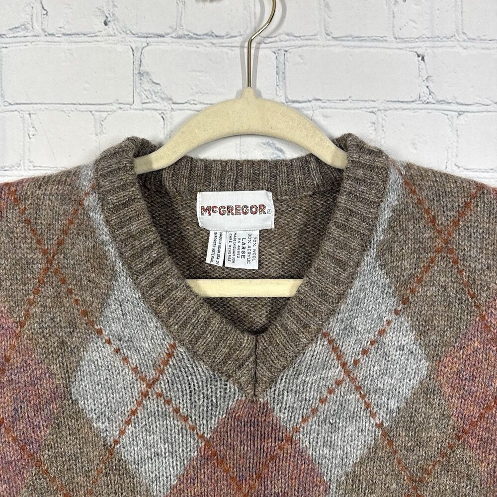 Vintage McGregor Mens Large Argyle Sweater Vest Wool Preppy Grandpa Golf USA - Picture 4 of 7